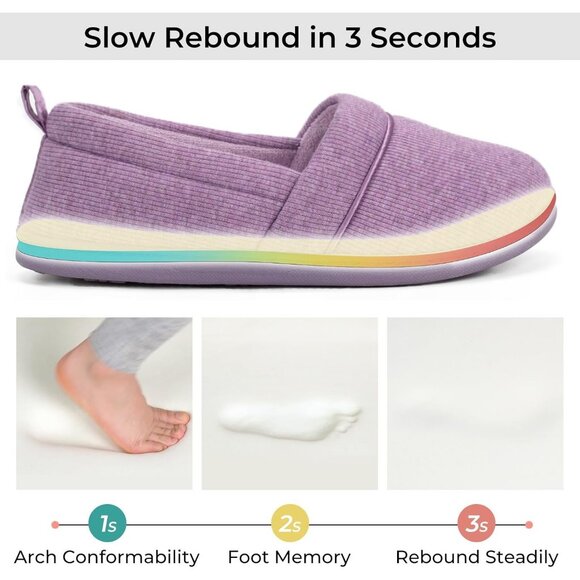 Women's Lightweight Purple Comfy Loafer Memory Foam Non Slip Slippers Boot Shoes - Picture 3 of 7